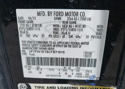 2012 Ford F-150 Fx4 из США, поврежденный, VIN 1FTFW1ET8CFB71615